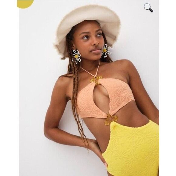 For Love & Lemons Sonny One-Piece Cut-out 60s Terry Swimsuit Bathing Suit Sz XL - Picture 3 of 11